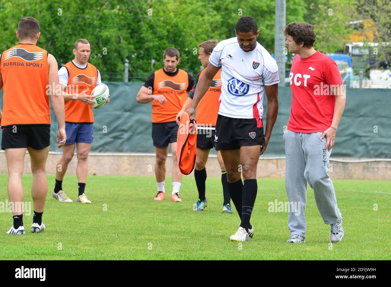 RCT's Delon Armitage is injured during a rugby training session at Berg Stadium in Toulon, France on May 7, 2013 before the HCup Final against ASM Clermont on May 18 in Dublin. Photo by Felix Golesi/ABACAPRESS.COM Stock Photo
