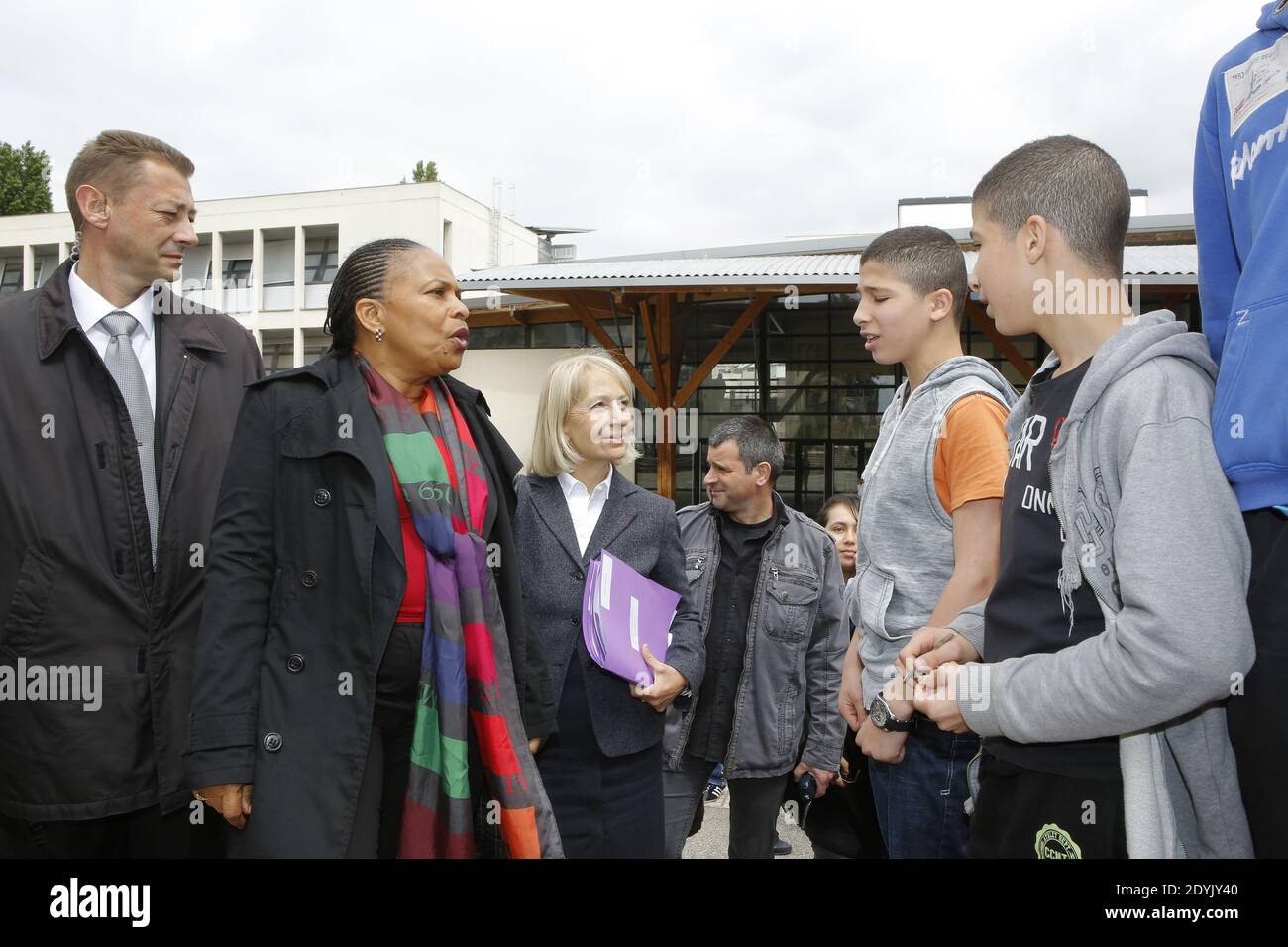 Justice Minister Christiane Taubira visits Victor Schoelcher secundary school, as part of assessment of the priority zones' security in Lyon, central-eastern France, on May 13,2013. Photo by Vincent Dargent/ABACAPRESS.COM Stock Photo