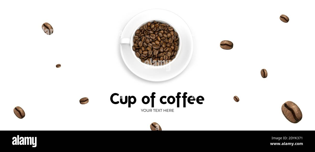 Cup of coffee on white background. Long header banner format. Panorama ...
