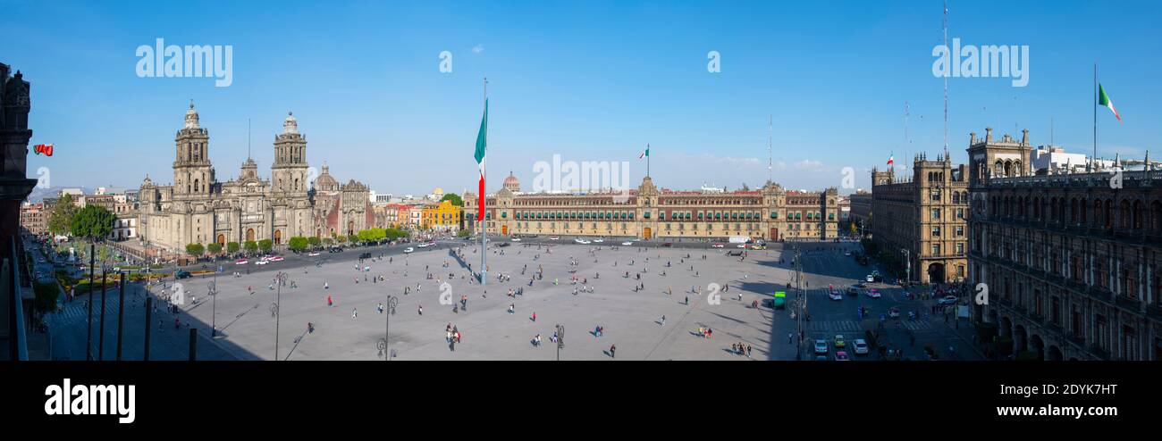 Zocalo Constitution Square and Metropolitan Cathedral at Historic center of Mexico City CDMX, Mexico. Historic center of Mexico City is a UNESCO World Stock Photo