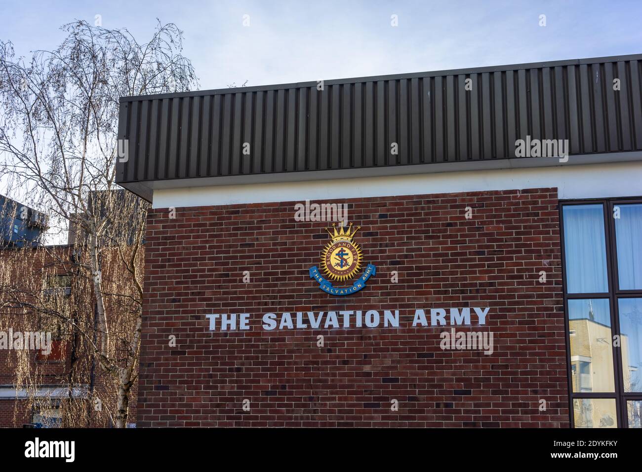 Facade of a Salvation Atmy branch in Southampton displaying the salvation army logo on the building, Southampton, Hampshire, England, UK Stock Photo