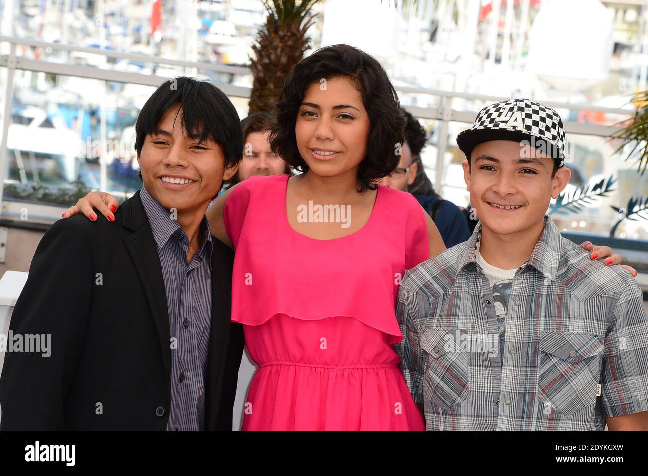 Karen Martinez, Brandon Lopez, Rodolfo Dominguez posing at the La Jaula De  Oro photocall held at the Palais Des Festivals as part of the 66th Cannes  film Festival in Cannes, France on
