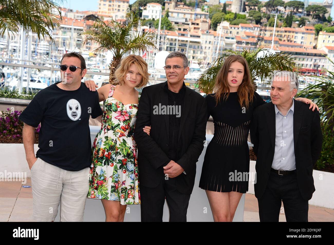 Director Abdellatif Kechiche, Lea Seydoux, Vincent Maraval, Adele Exarchopoulos, Brahim Chioua pose at the photocall for the film La Vie D'Adele held at the Palais Des Festivals as part of the 66th Cannes Film Festival in Cannes, France on May 23, 2013. Photo by Nicolas Briquet/ABACAPRESS.COM Stock Photo