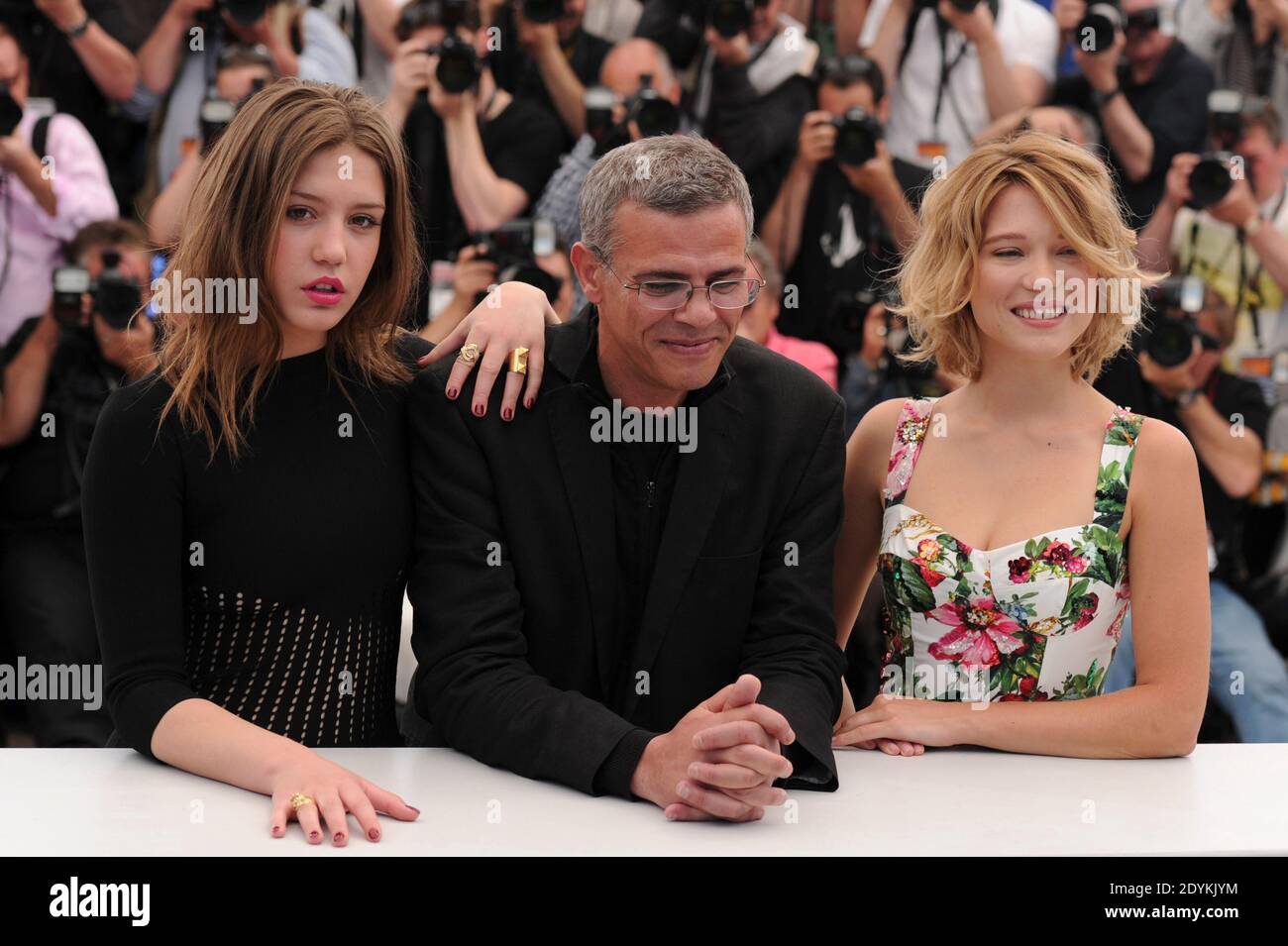 Adele Exarchopoulos, Abdellatif Kechiche and Lea Seydoux posing at the 'La  Vie d'Adele' photocall held at the Palais Des Festivals as part of the 66th  Cannes film festival, in Cannes, southern France,
