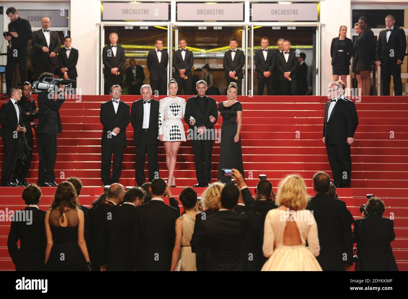 Adele Exarchopoulos, director Abdellatif Kechiche and Lea Seydoux arriving for La Vie D'Adele screening held at the Palais Des Festivals as part of the 66th Cannes Film Festival in Cannes, France on May 23, 2013. Photo by Aurore Marechal/ABACAPRESS.COM Stock Photo