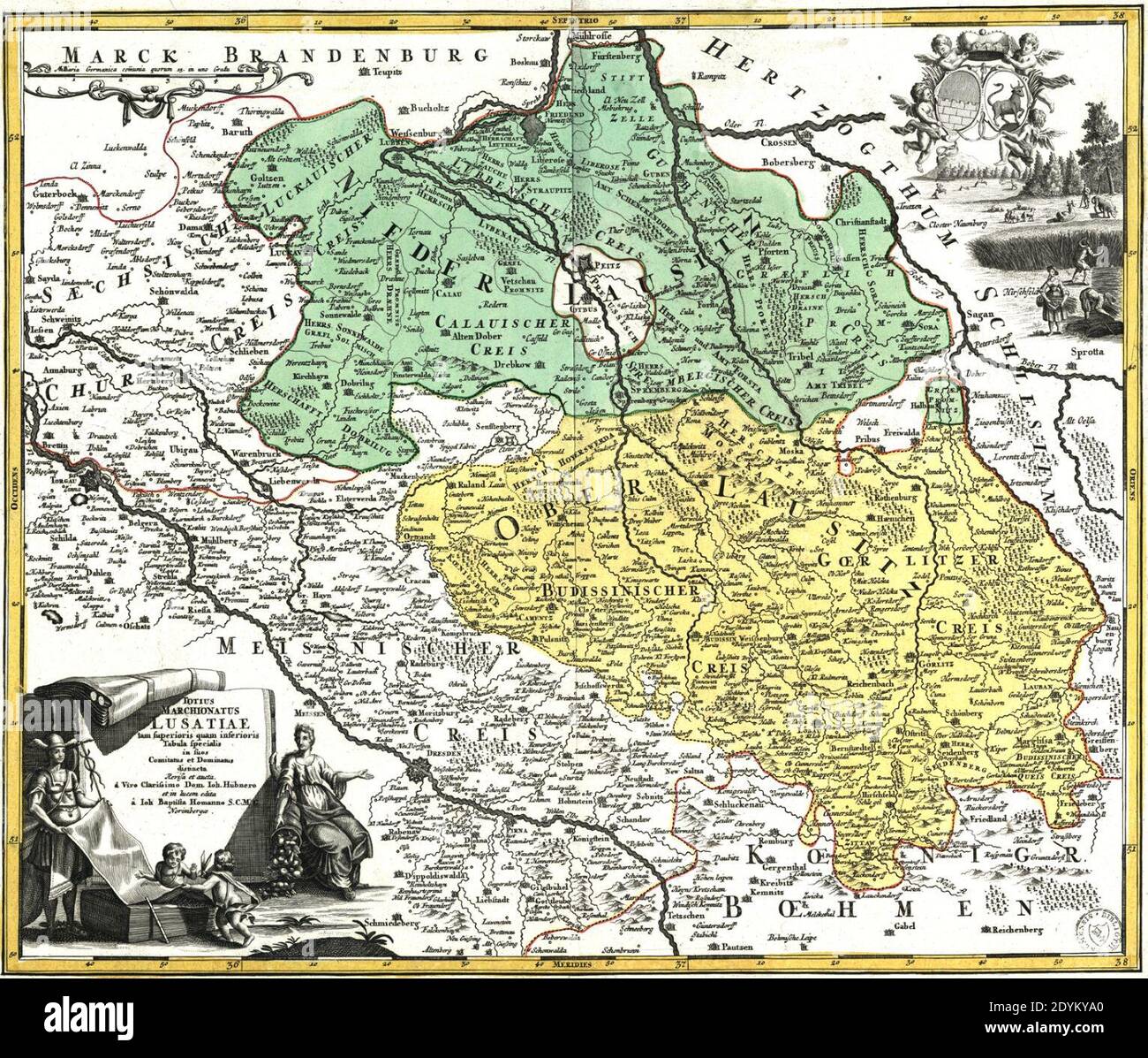 Lausitz map 18thC. Stock Photo