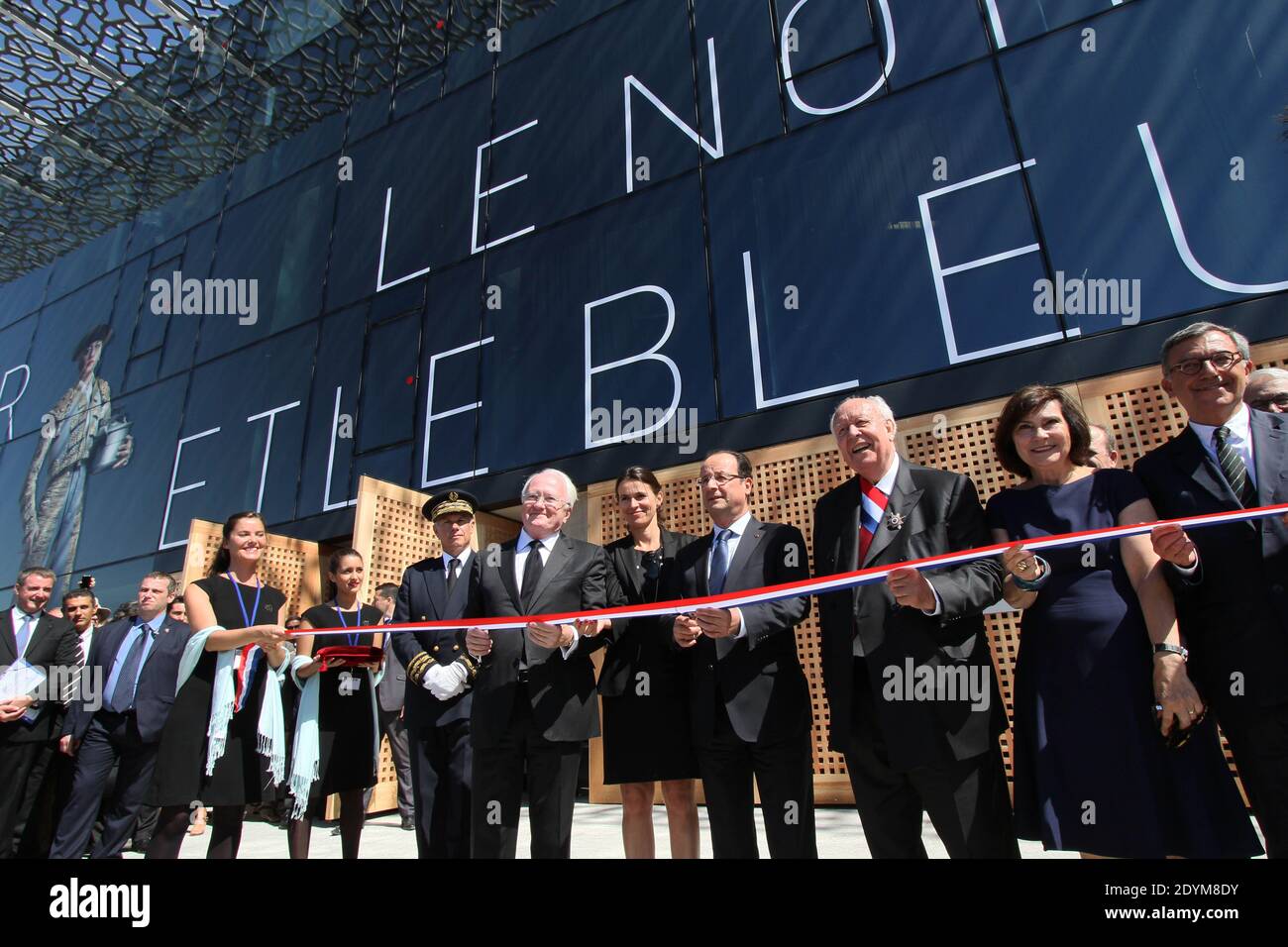 French President Francois Hollande inaugurates 'Le MuCem' with Culture Minister Aurelie Filippetti, Junior Minister for Disabled People Marie-Arlette Carlotti, PACA region president Michel Vauzelle, Regional Prefect Hugues Parant and Marseille Mayor Jean-Claude Gaudin in Marseille, France on June 4, 2013. Photo by Karine Villalonga/Pool/ABACAPRESS.COM Stock Photo