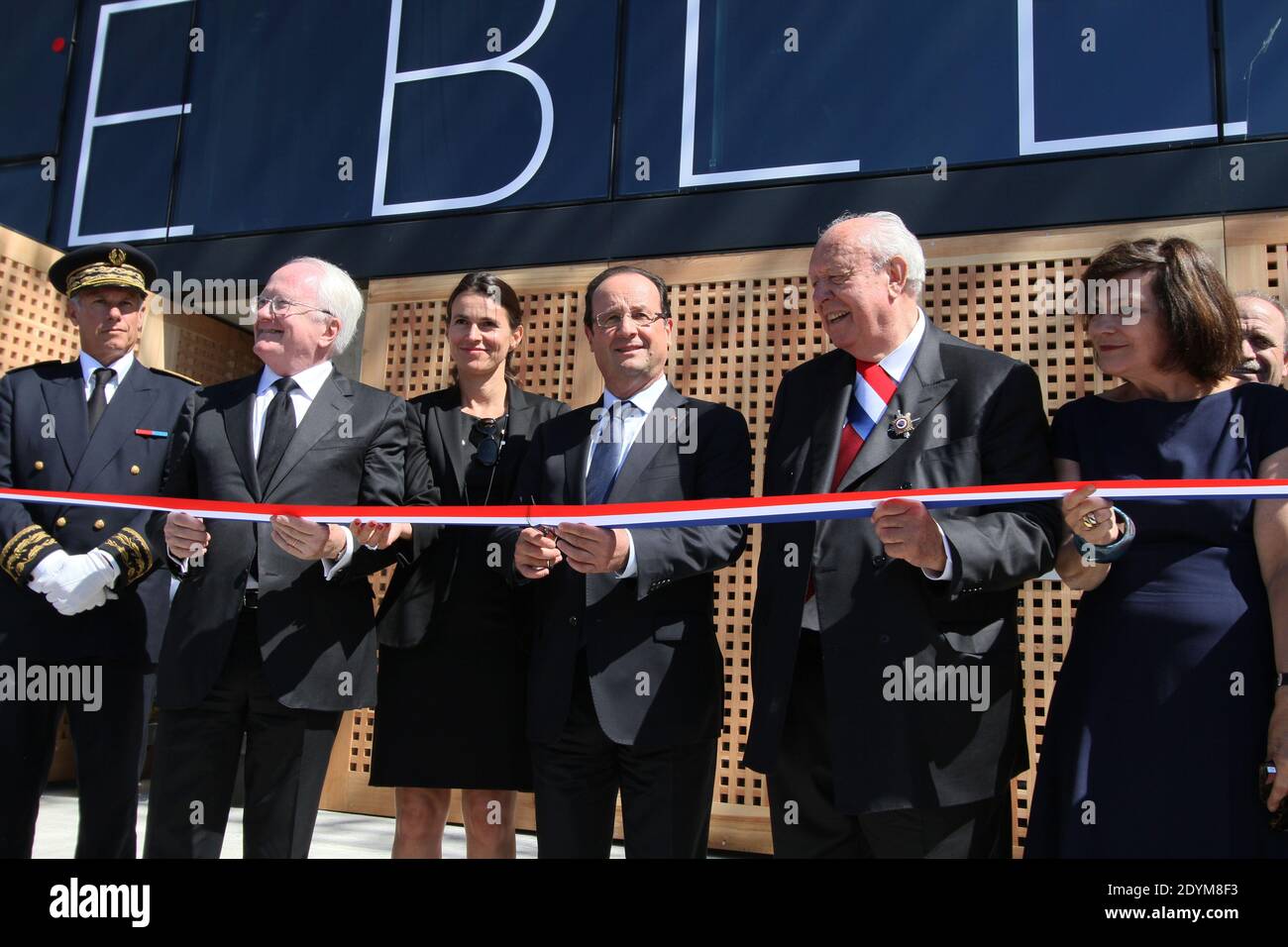 French President Francois Hollande inaugurates 'Le MuCem' with Culture Minister Aurelie Filippetti, Junior Minister for Disabled People Marie-Arlette Carlotti, PACA region president Michel Vauzelle, Regional Prefect Hugues Parant and Marseille Mayor Jean-Claude Gaudin in Marseille, France on June 4, 2013. Photo by Karine Villalonga/Pool/ABACAPRESS.COM Stock Photo