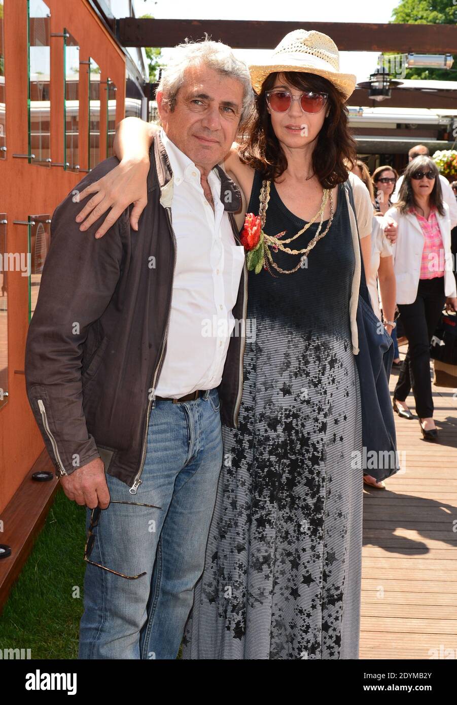 Michel Boujenah and Zabou Breitman stopping by the Village, the VIP quarter  of the French Tennis Open 2013 at Roland Garros arena in Paris, France, on  June 07, 2013. Photo by Jeremy