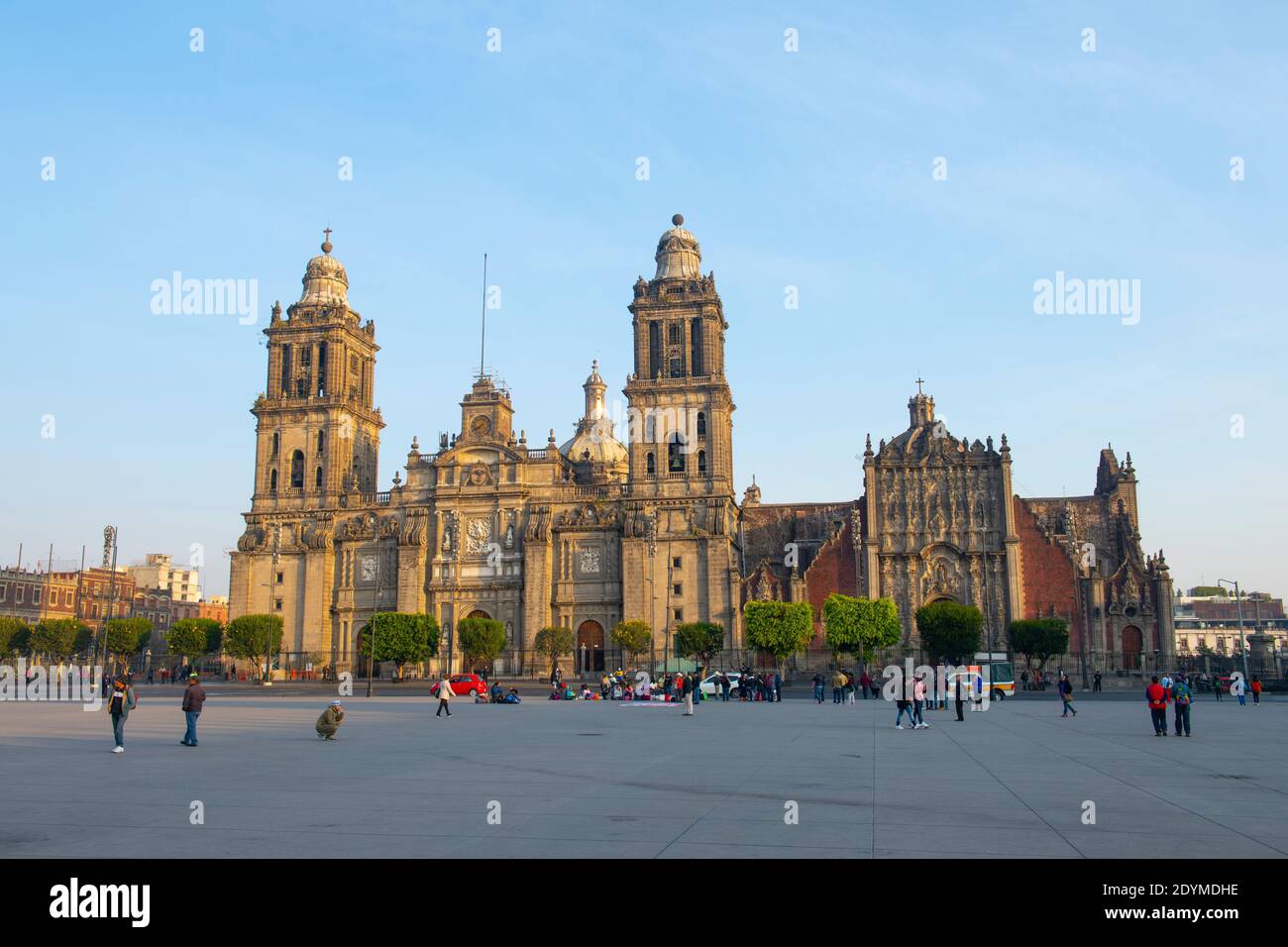 Zocalo Constitution Square and Metropolitan Cathedral at Historic center of Mexico City CDMX, Mexico. Historic center of Mexico City is a UNESCO World Stock Photo