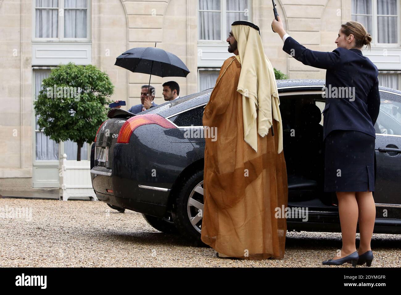 Dubai ruler Sheikh Mohammed bin Rashid al-Maktoum leaves the Elysee Palace after a meeting with French President Francois Hollande, in Paris, France on June 13, 2013. Photo by Stephane Lemouton/ABACAPRESS.COM Stock Photo