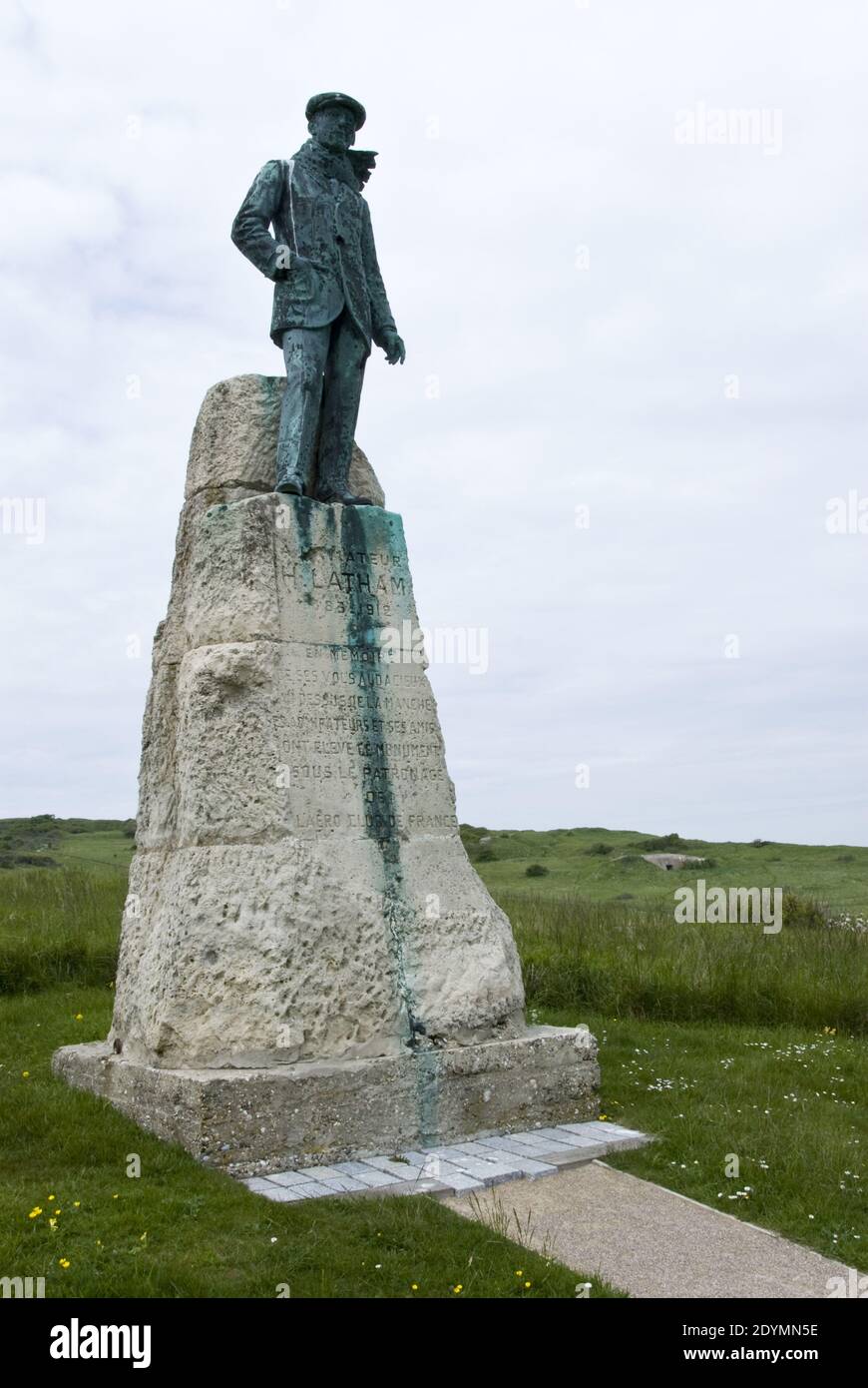 A monument to French aviator, Hubert Latham, stands near Cap Blanc Nez (Cape White Nose), a cape on the Cote d'Opale, Pas-de-Calais, northern France. Stock Photo