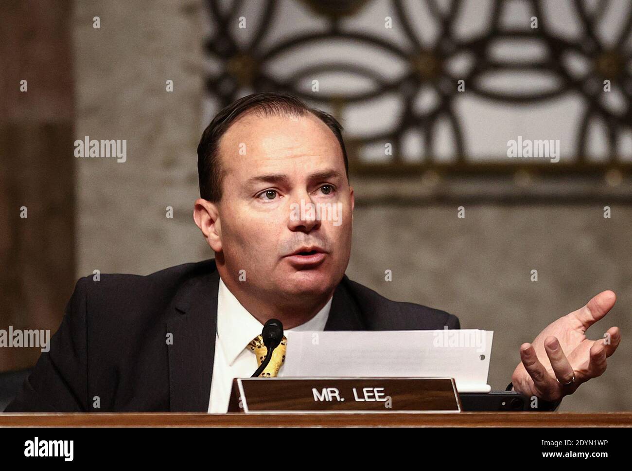 U.S. Senator Mike Lee (R-UT) speaks during a Senate Judiciary Committee hearing titled, 'Breaking the News: Censorship, Suppression, and the 2020 Election,” on Facebook and Twitter's content moderation practices, on Capitol Hill in Washington, U.S., November 17, 2020. Photo by Hannah McKay/Pool/ABACAPRESS.COM Stock Photo