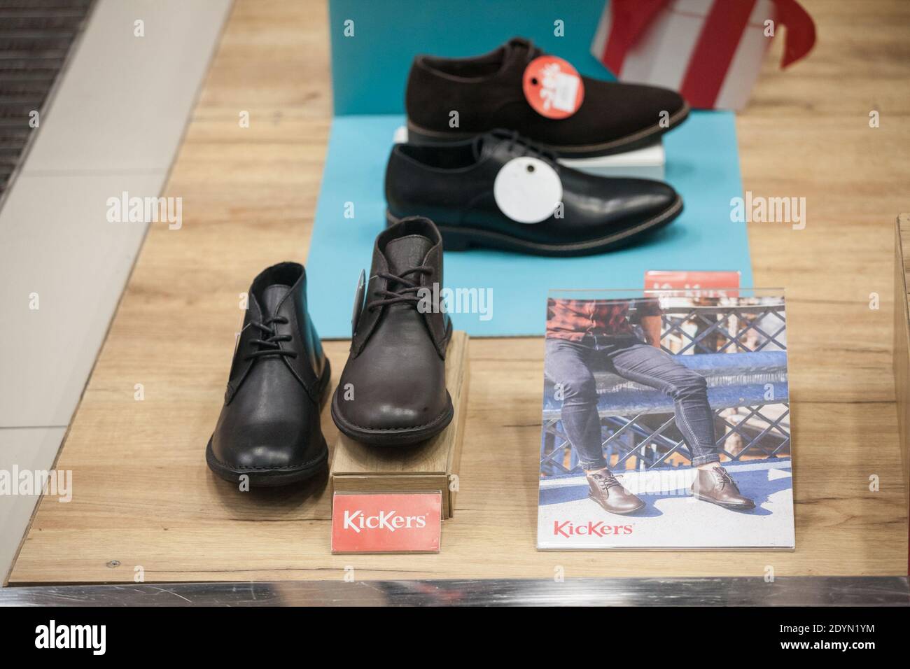 BELGRADE, SERBIA - DECEMBER 8, 2020: Logo of kickers shoes in front of one  of their black leather model. Kickers is a french and british brand of shoe  Stock Photo - Alamy