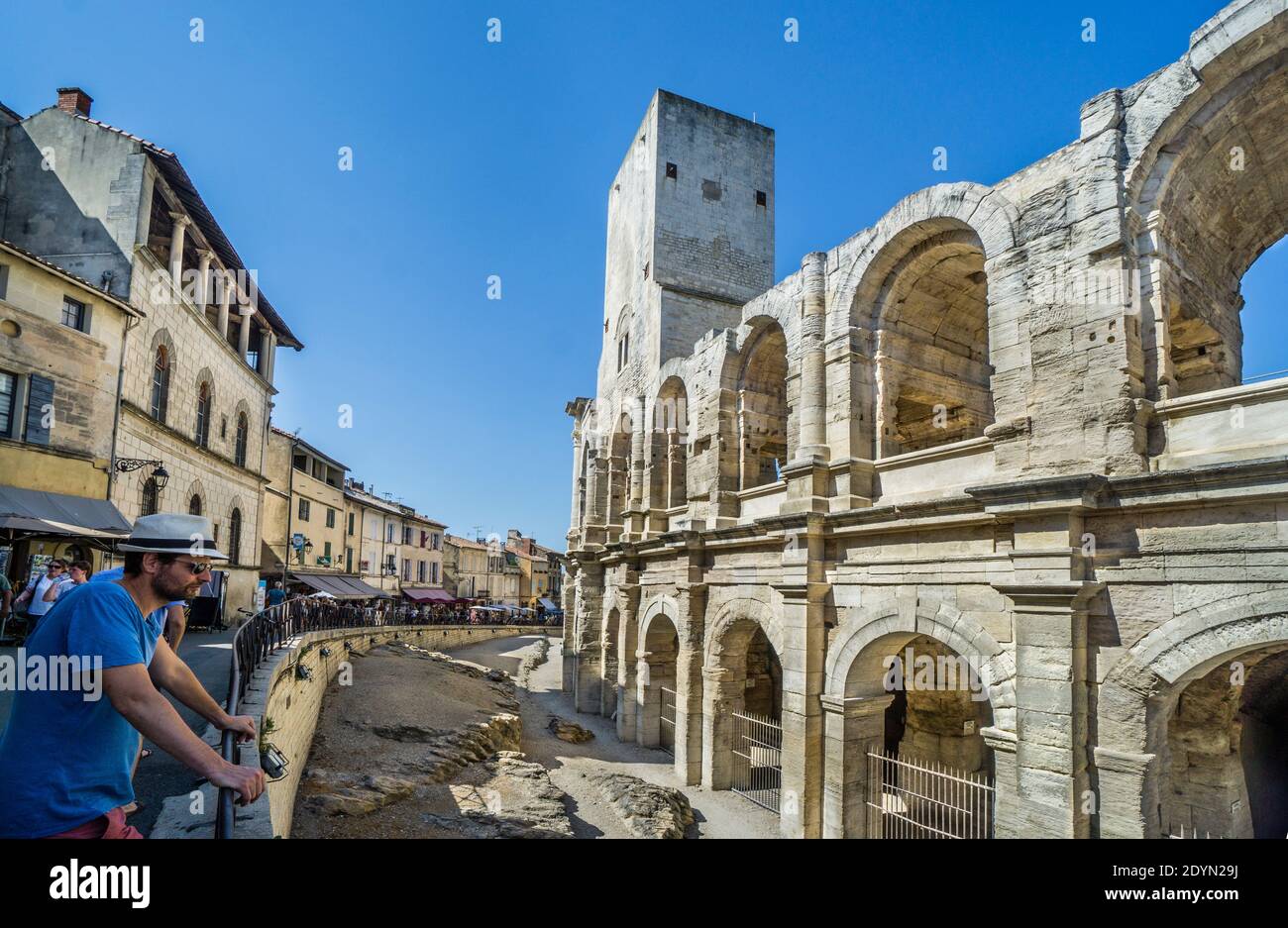 Arènes d'Arles, the Roman amphitheatre in the city of Arles, Bouches-du-Rhône department, Southern France Stock Photo