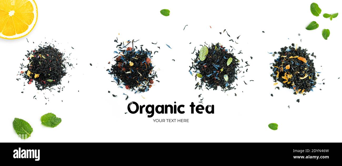 Tea Header Different sorts of tea on white background. Long header banner format ...