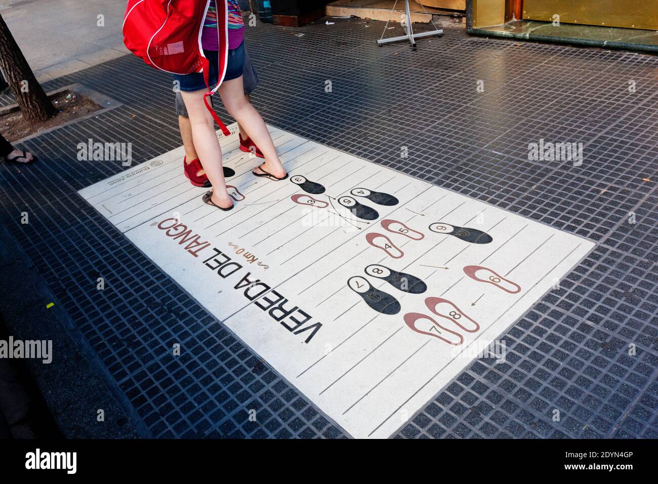 Argentina, Buenos Aires - Tango diagram with steps on the sidewalk of Avenida Callao, in Recoleta. Stock Photo