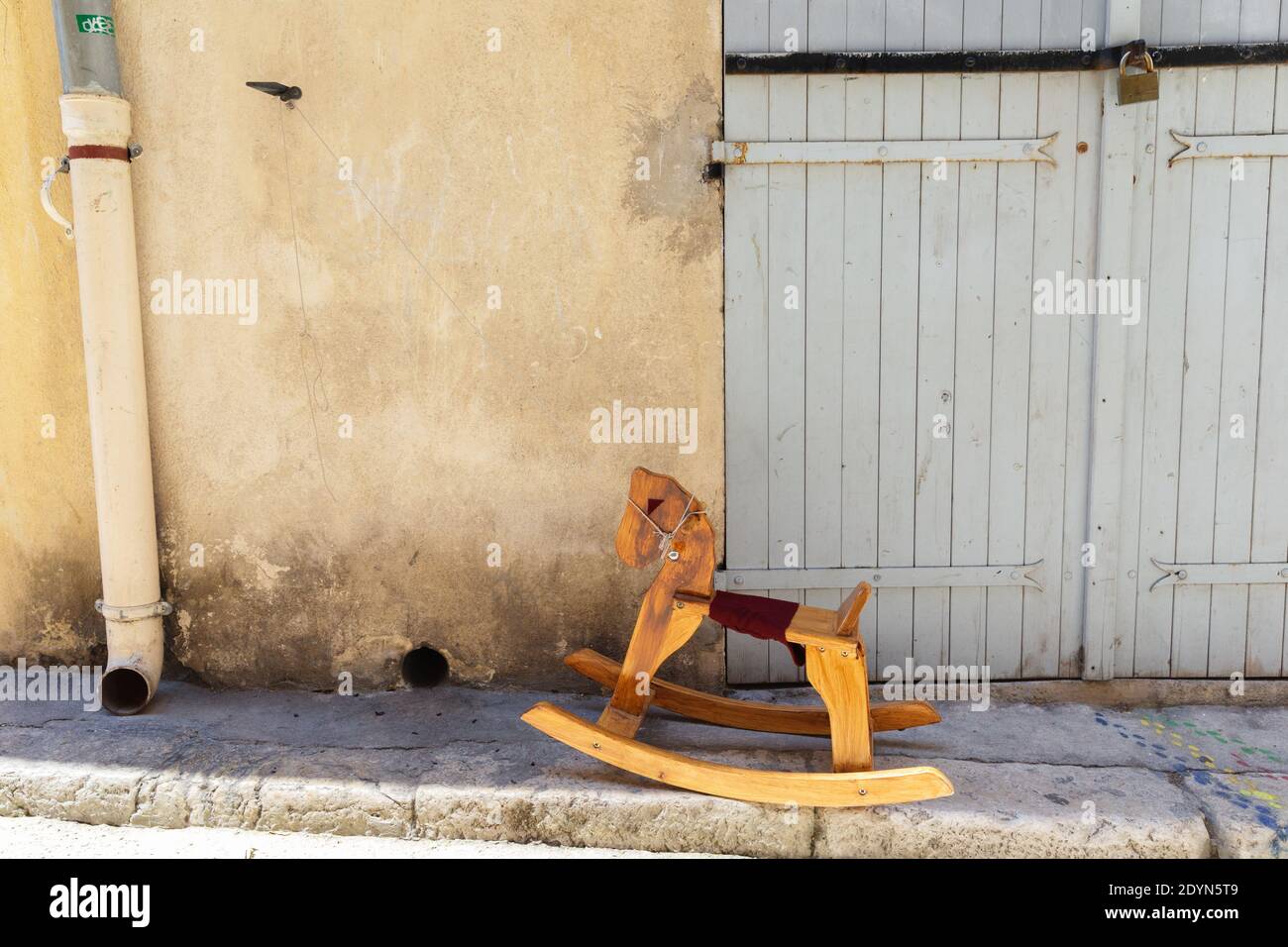 Marseille, France, Wooden Rocking horse set out to be sold by a