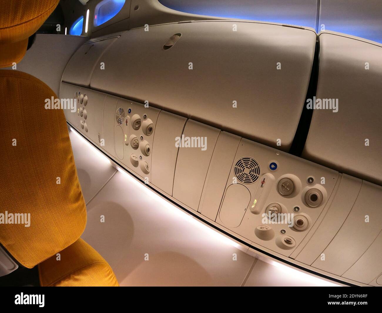 Overhead compartment aircraft.Passengers overhead storage in an