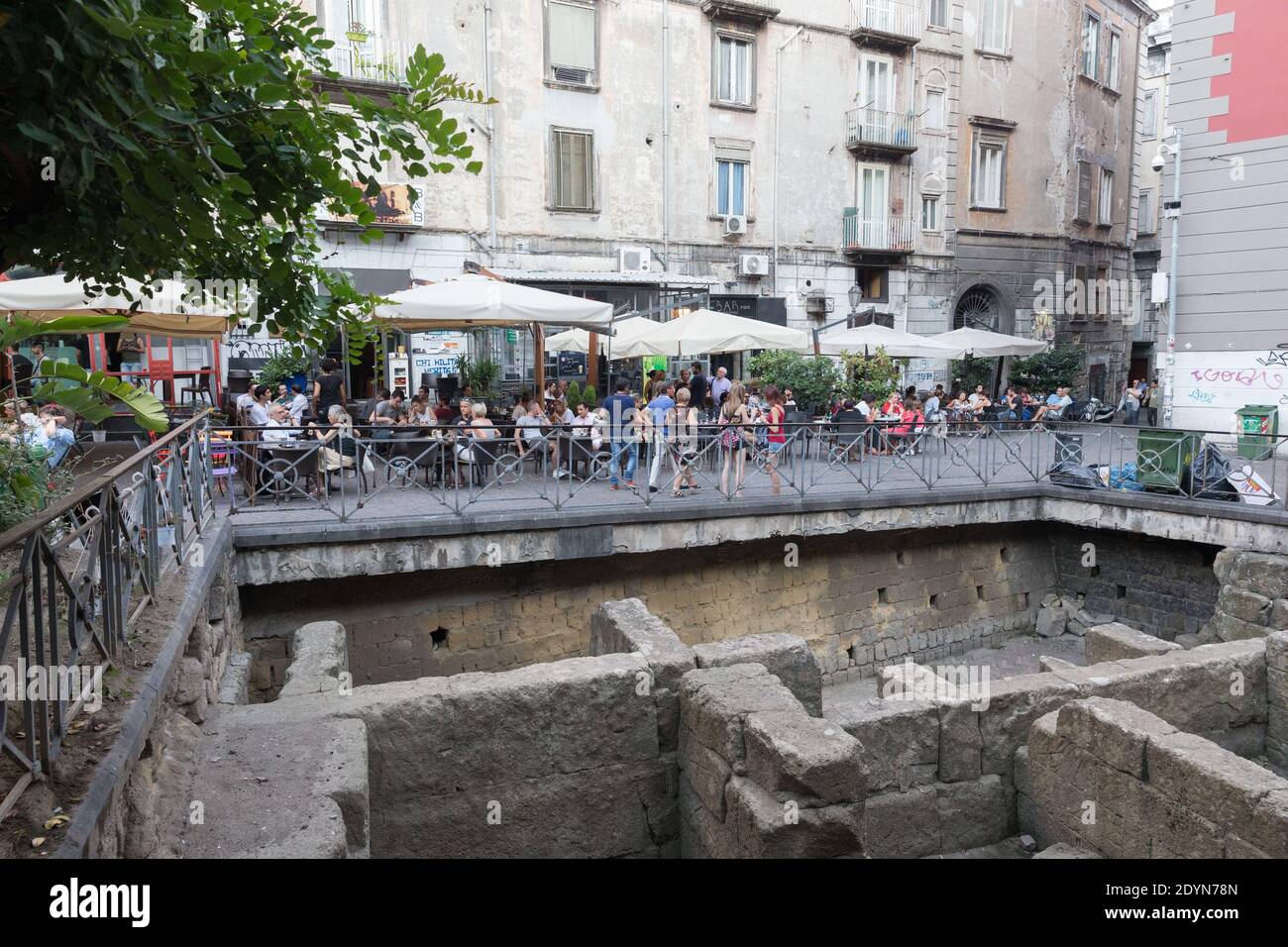 Naples, Italy Greco-Roman Ruins  below Piazza Bellini Stock Photo