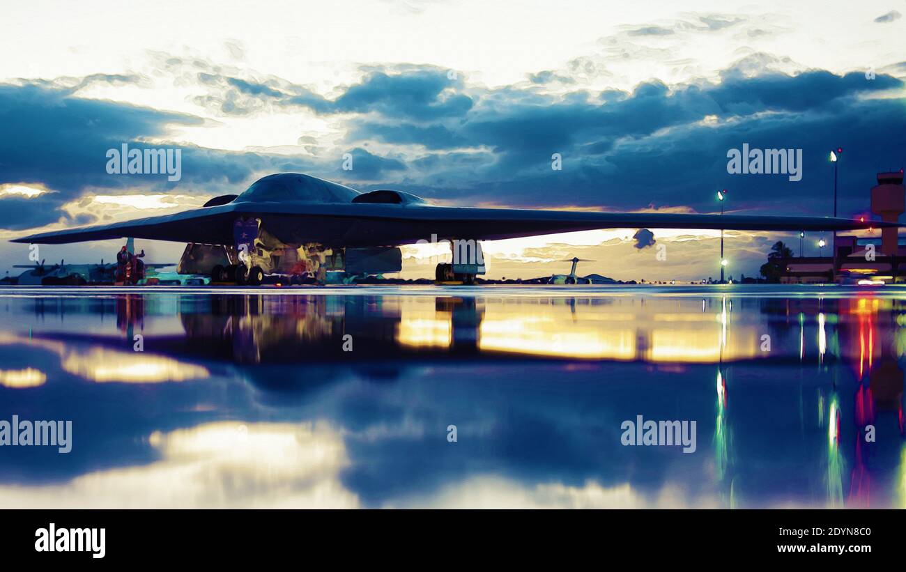 A B-2 Spirit bomber, deployed from Whiteman Air Force Base, Mo., is prepared for a training mission at Joint Base Pearl Harbor-Hickam, Hawaii, Jan. 17, 2019. Three B-2 bombers and more than 200 Airmen deployed here in support of U.S. Strategic Command’s Bomber Task Force mission. Bomber aircraft regularly rotate through the Indo-Pacific region to integrate capabilities with key regional partners and maintain a high state of aircrew proficiency. (U.S. Air Force photo by Senior Airman Thomas Barley) Stock Photo
