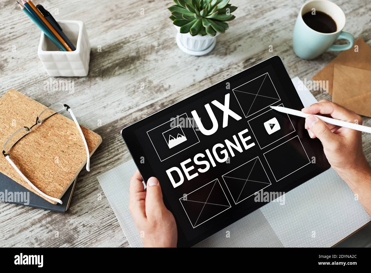 UX Design. User experience designer, Web and application development. Internet and technology concept Stock Photo