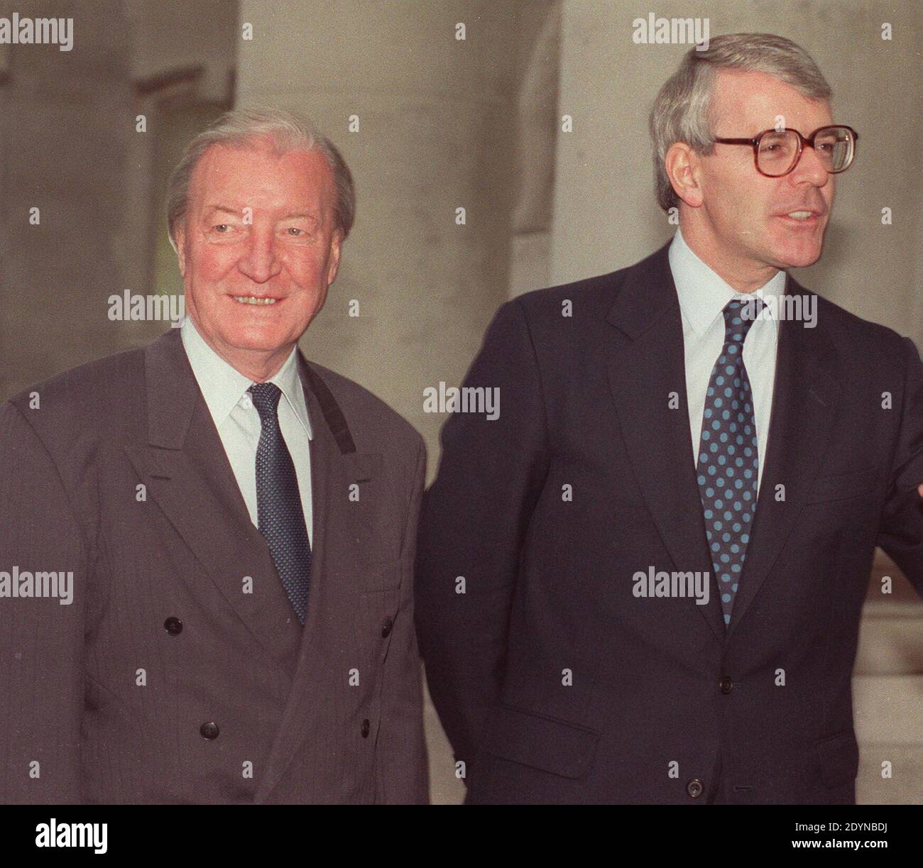 File photo dated 04/12/91 of former British Prime Minister John Major during his visit to Dublin for talks with former Irish Prime Minister Charles Haughey. The Irish government refused a request from the Birmingham Six to act as bail guarantors amid concerns it could prove embarrassing, state files reveal. Stock Photo