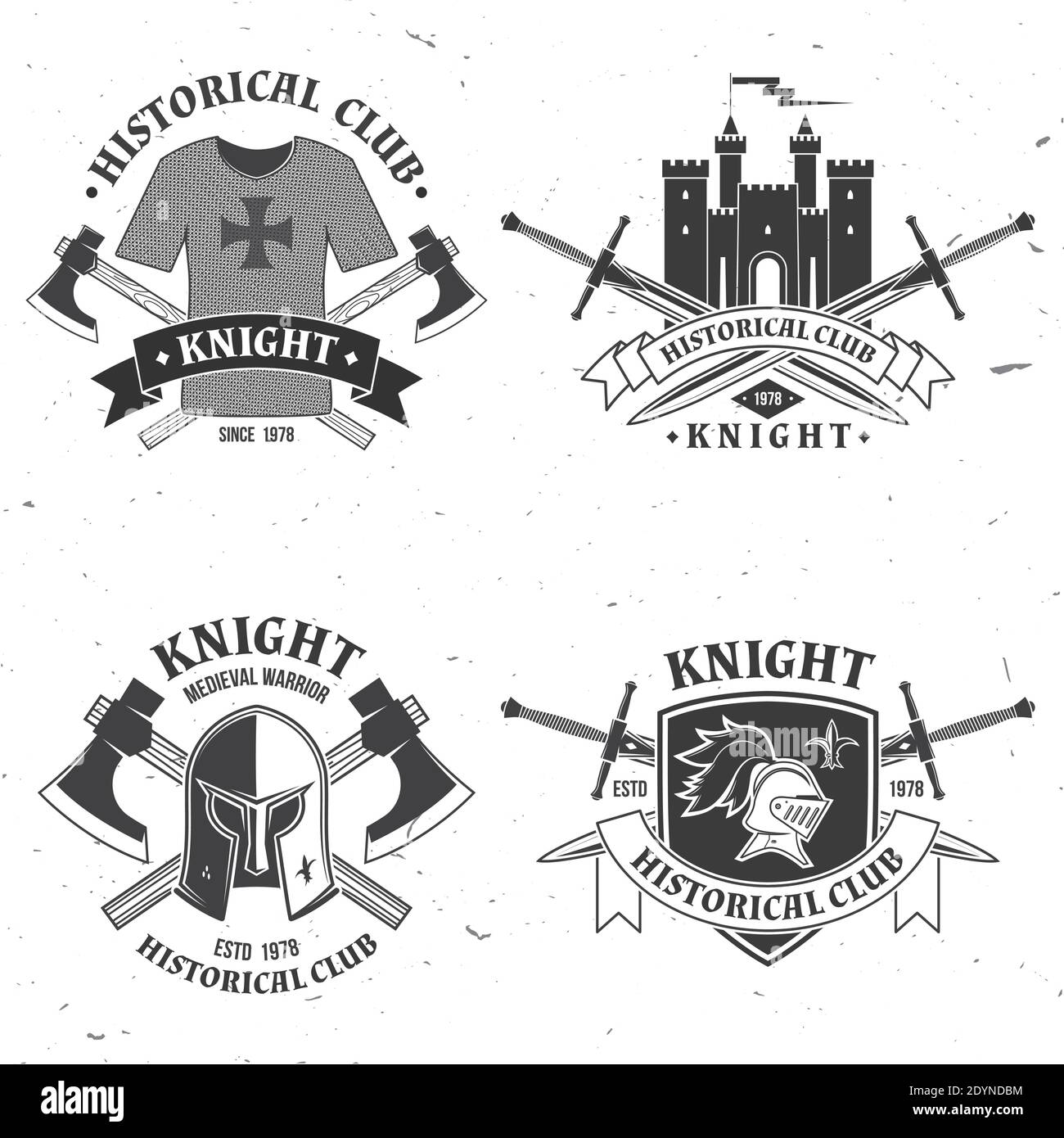Set of knight historical club badge design. Vector Concept for shirt