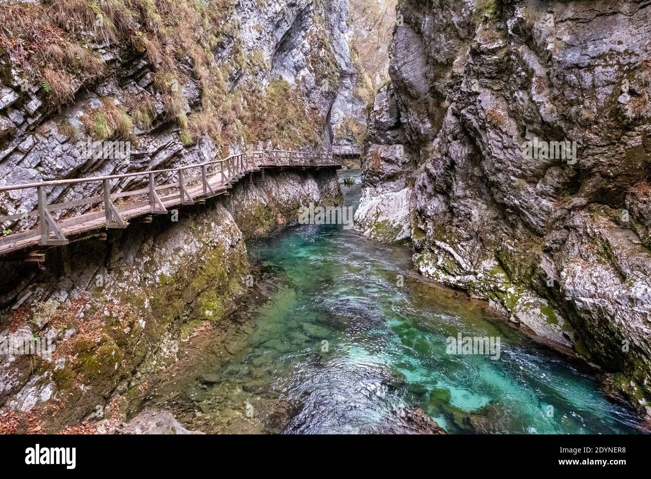 Empty walkway at Vintgar Gorge, Slovenia Stock Photo