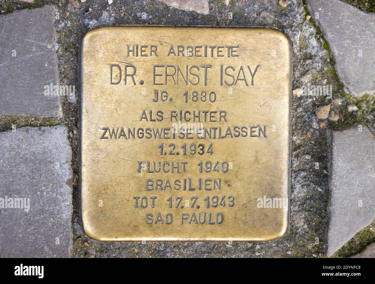 Stolperstein, commemoration for the judge Dr. Ernst Isay in front of the Higher Administrative Court Berlin, Germany Stock Photo