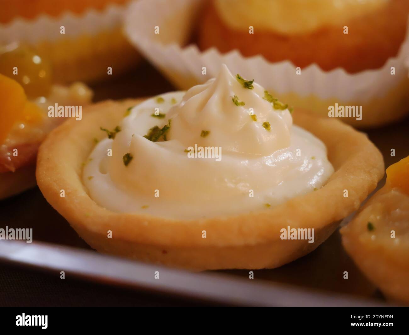 Close-up on a small lemon cheesecake pie Stock Photo