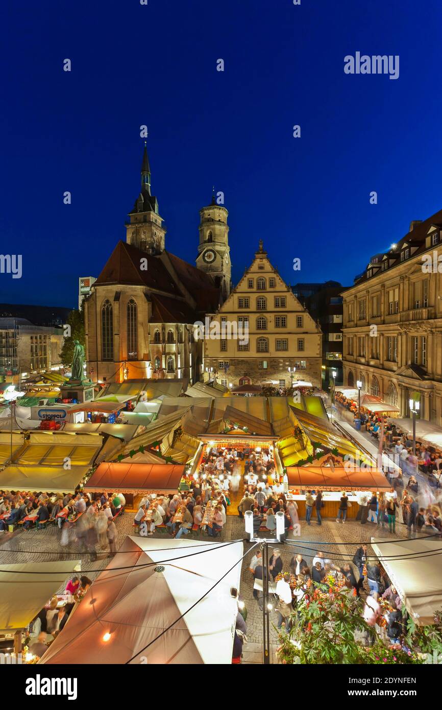 Wine village on the Schillerplatz, collegiate church, wine festival, city centre, Stuttgart, Baden-Wuerttemberg, Germany Stock Photo