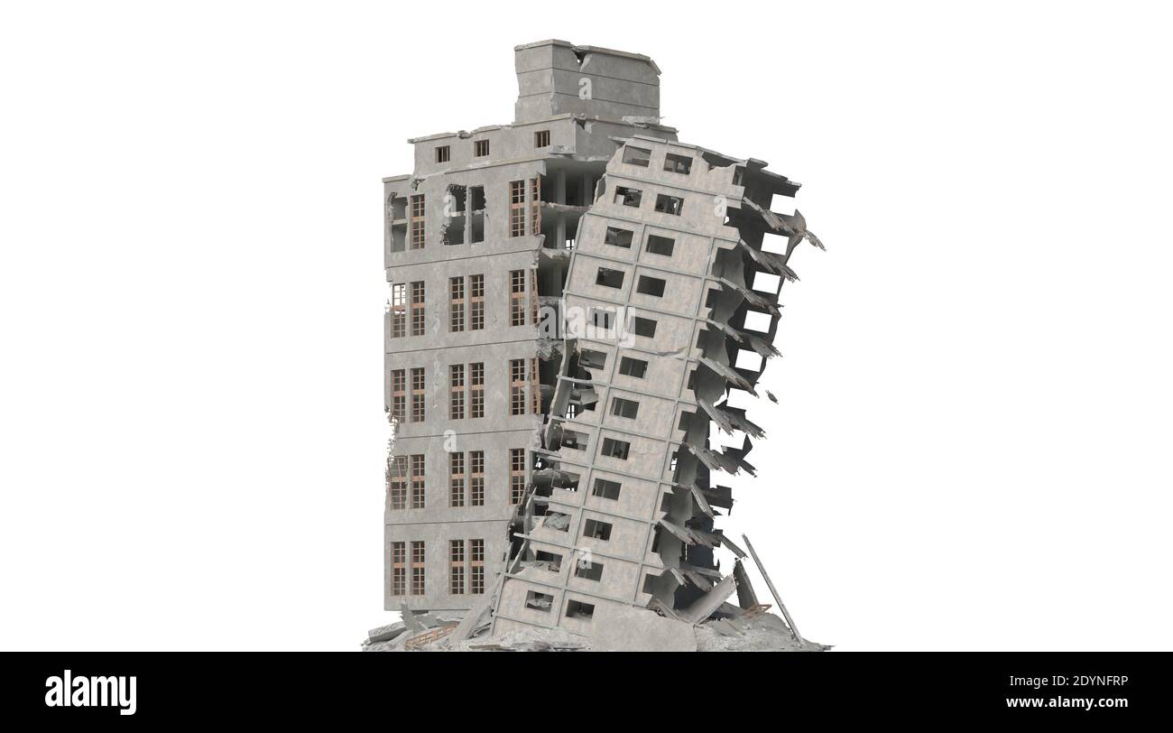 3D illustration ruined building isolated on white Stock Photo - Alamy