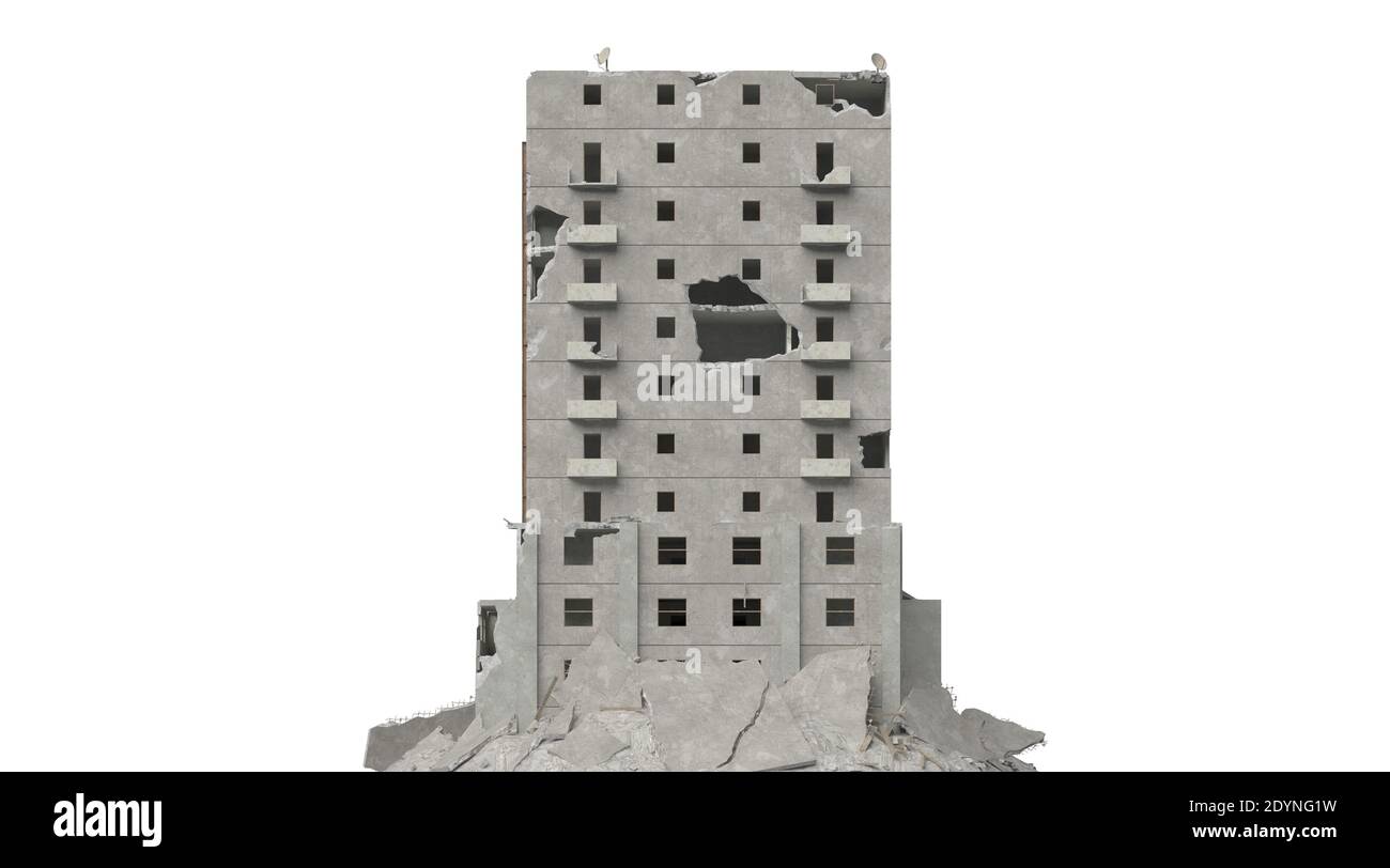 3D illustration ruined building isolated on white Stock Photo - Alamy