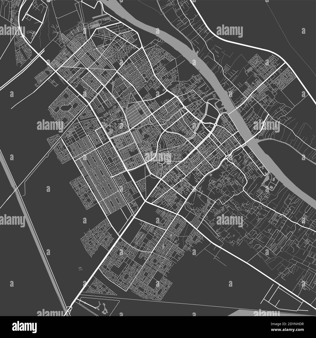 Urban city map of Basra. Vector illustration, Basra map grayscale art poster. Street map image with roads, metropolitan city area view. Stock Vector