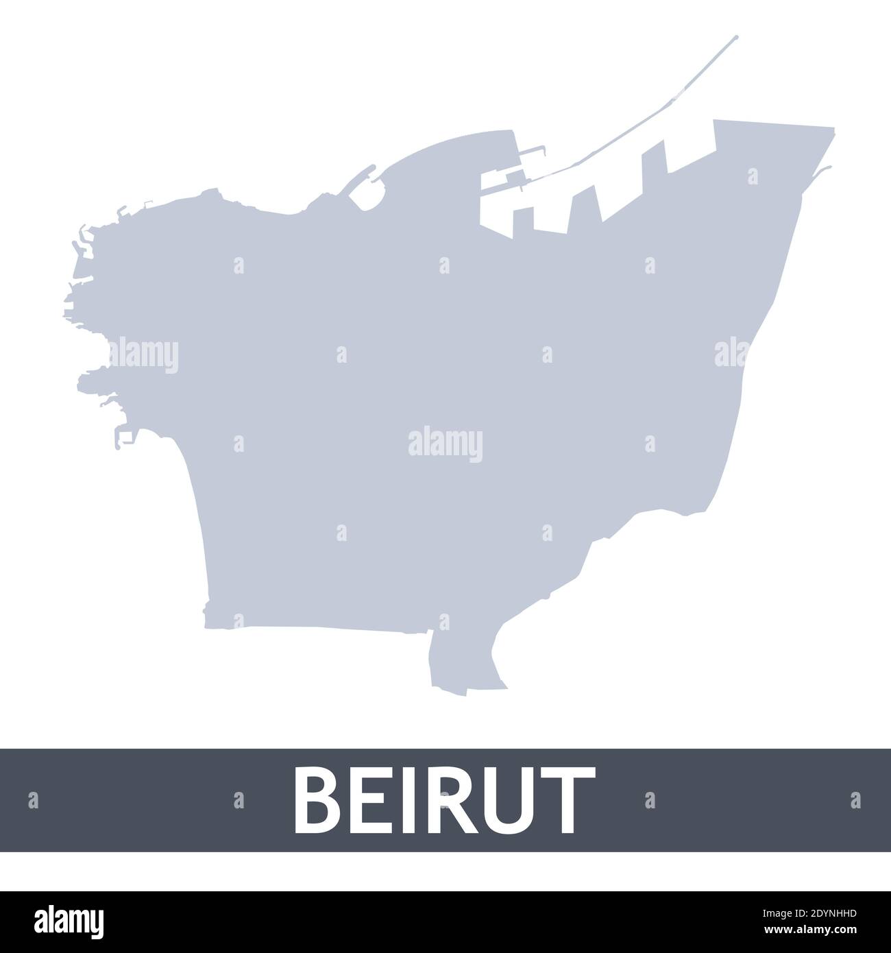 Beirut outline map. Vector map of Beirut city area within its borders. Grey with shadow on white background. Isolated illustration. Stock Vector