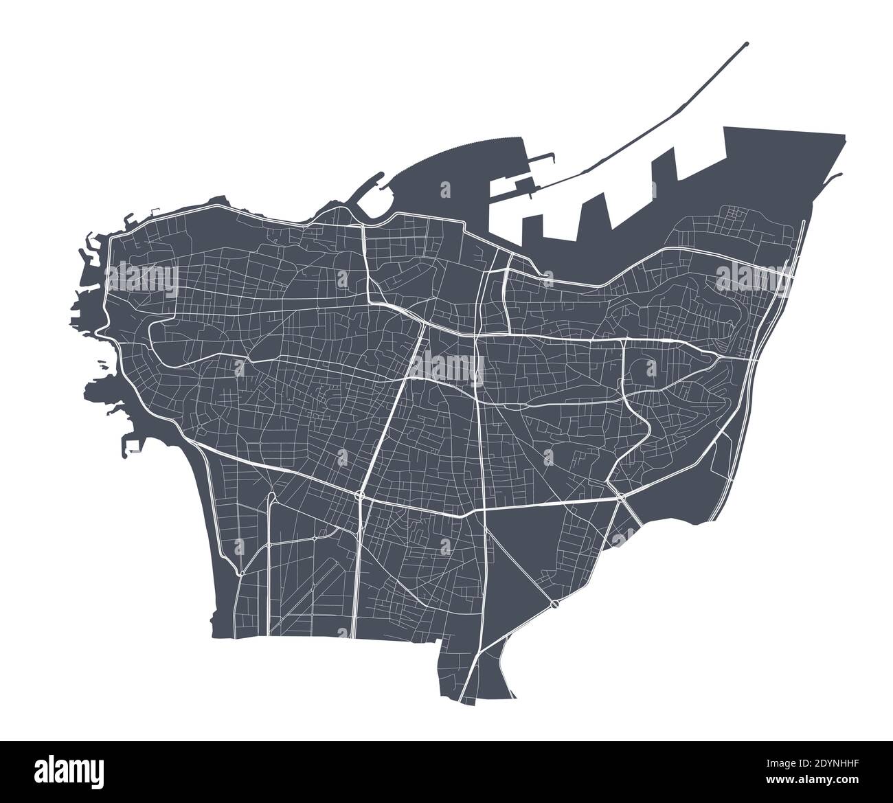 Beirut map. Detailed vector map of Beirut city administrative area. Dark poster with streets on white background. Stock Vector