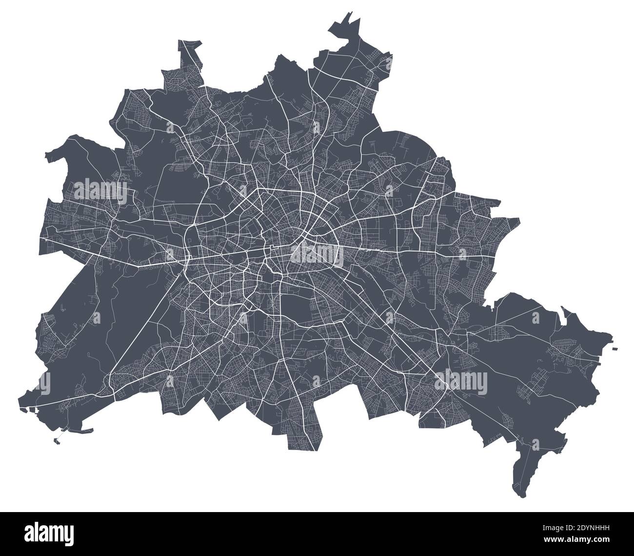 Berlin map. Detailed vector map of Berlin city administrative area. Dark poster with streets on white background. Stock Vector