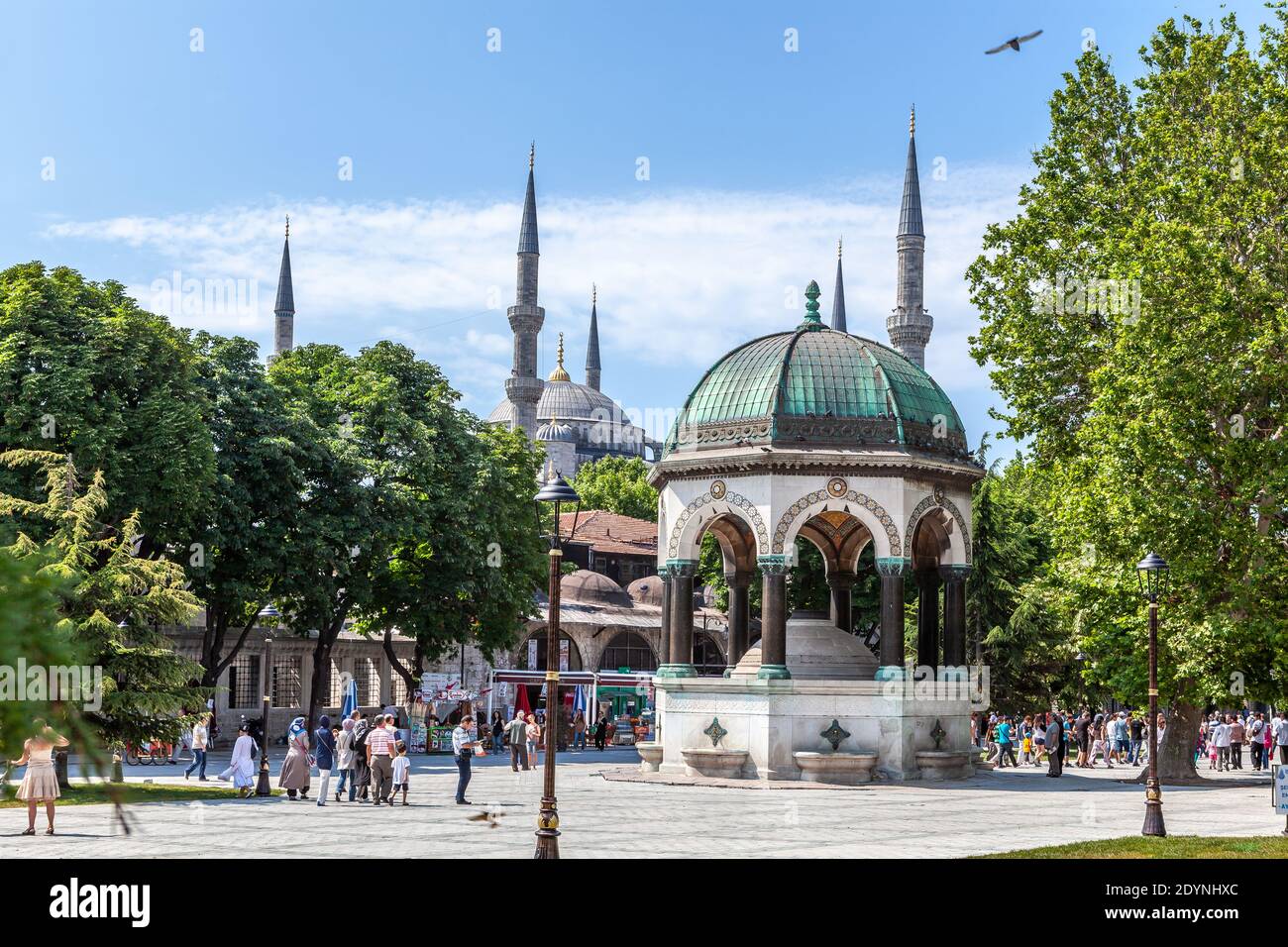 German Fountain and Sultanahmet Mosque Stock Photo