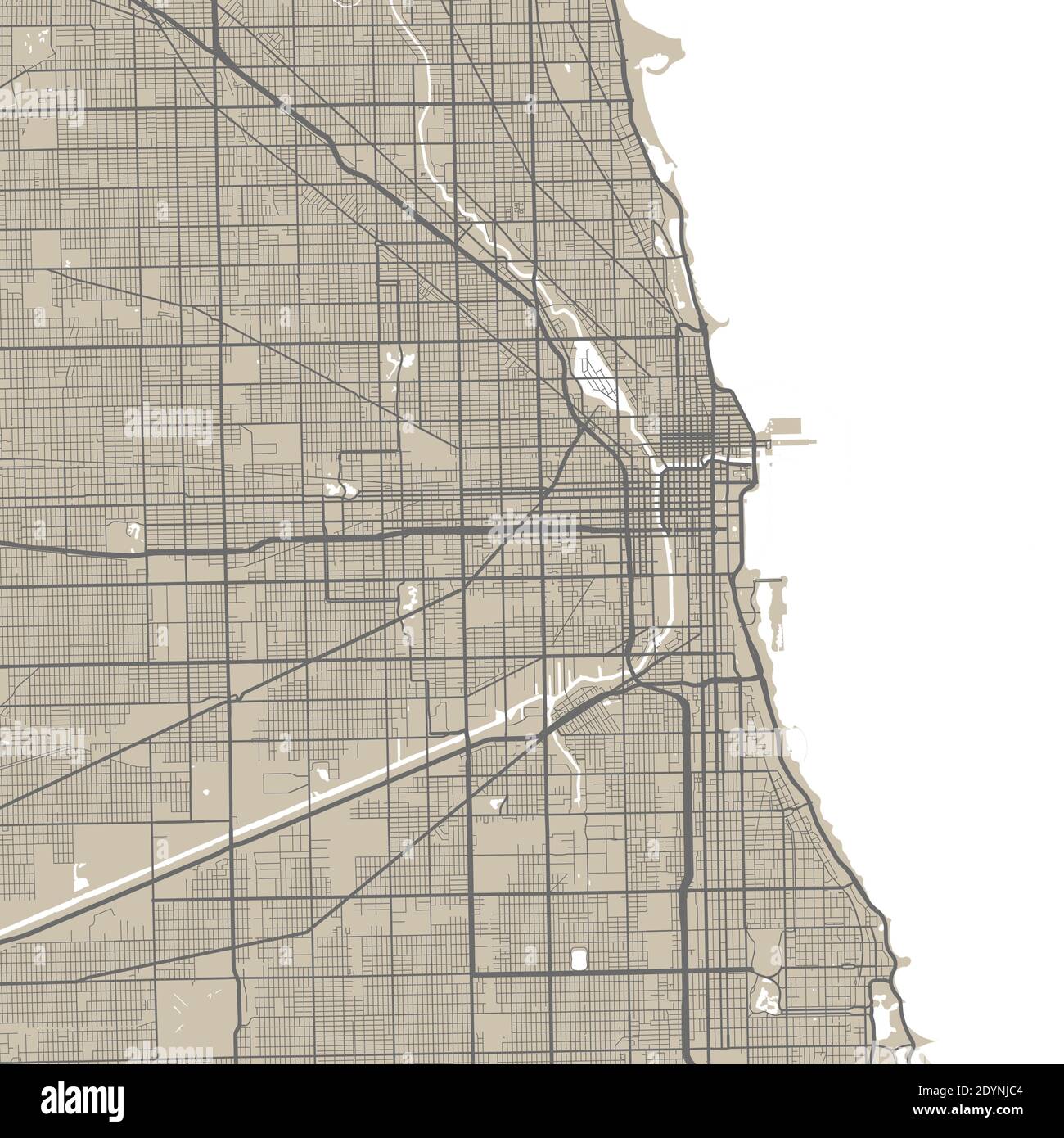 Chicago city map poster. Map of Chicago street map poster. Chicago map vector illustration. Stock Vector
