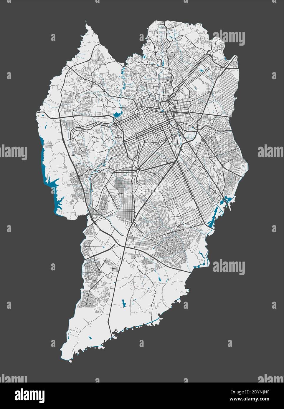 Curitiba map. Detailed map of Curitiba city administrative area. Cityscape panorama. Royalty