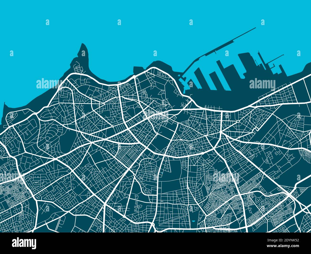 Detailed map of Casablanca city administrative area. Royalty free vector illustration. Cityscape panorama. Decorative graphic tourist map of Casablanc Stock Vector