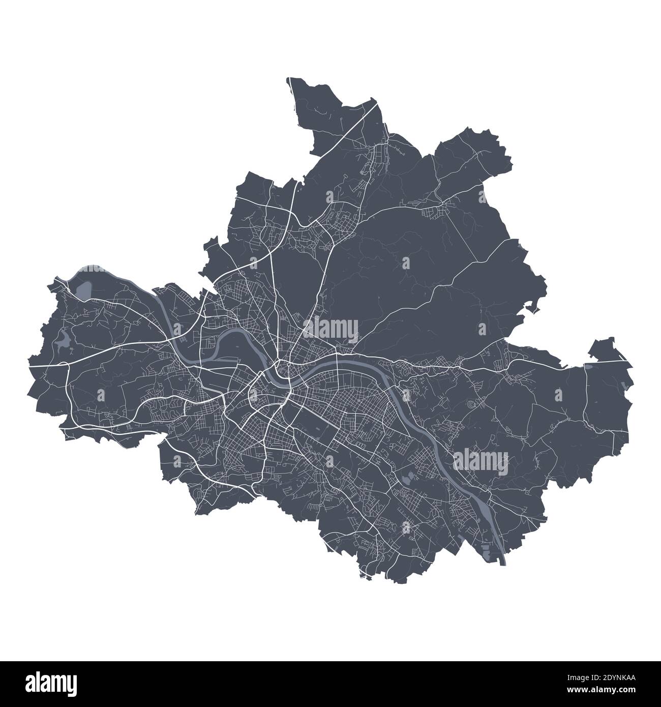 Dresden map. Detailed vector map of Dresden city administrative area. Cityscape poster metropolitan aria view. Dark land with white streets, roads and Stock Vector