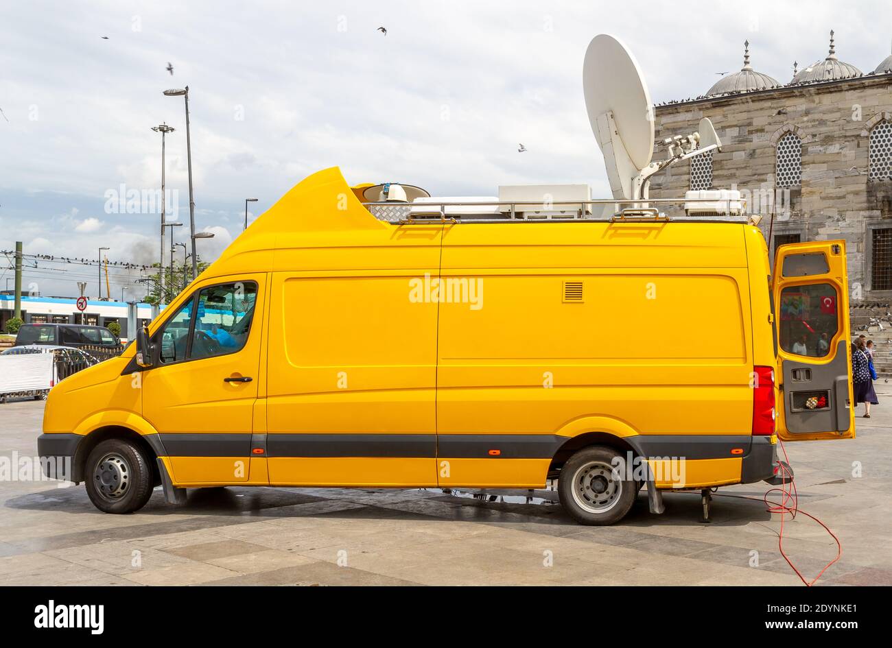 Live broadcast vehicle in Eminonu Square Stock Photo