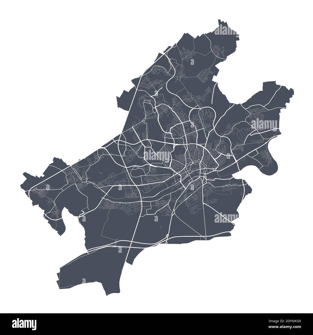 Frankfurt map. Detailed vector map of Frankfurt city administrative area. Dark poster with streets on white background. Stock Vector