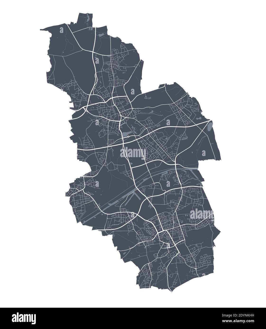 Gelsenkirchen map. Detailed vector map of Gelsenkirchen city administrative area. Cityscape poster metropolitan aria view. Dark land with white street Stock Vector