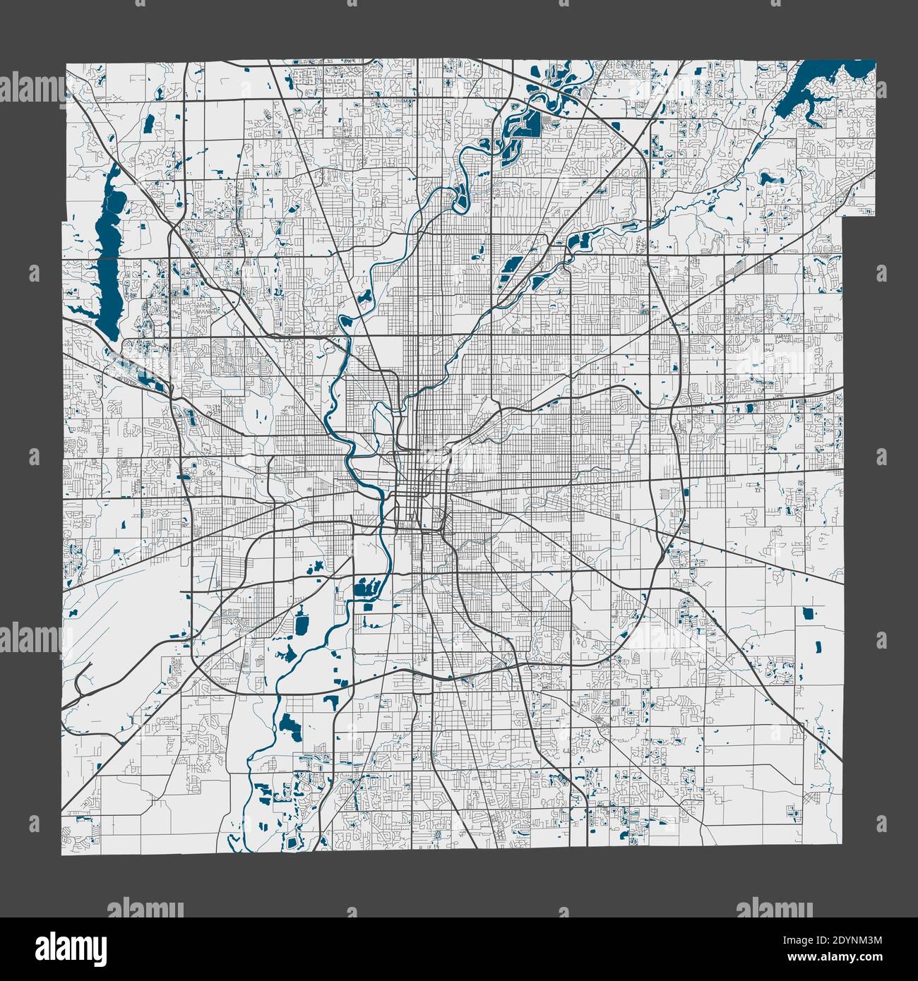 Indianapolis map. Detailed map of Indianapolis city administrative area. Cityscape panorama 