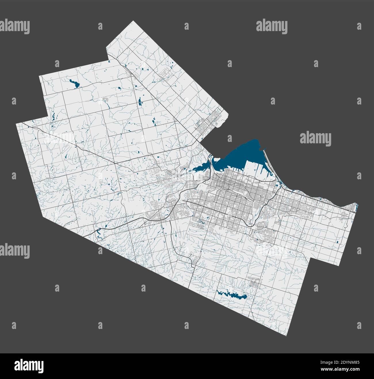 Hamilton map. Detailed map of Hamilton city administrative area. Cityscape panorama. Royalty