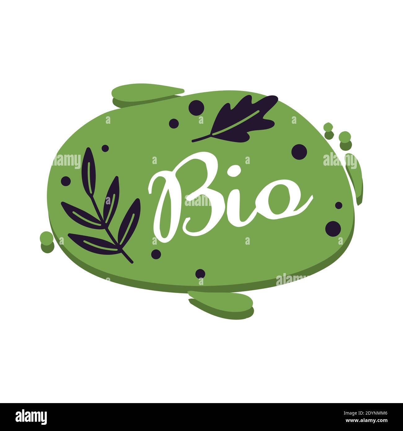 Bio abstract sticker with green branch isolated on white. Drawing badge to pack eco product. Vector illustration Stock Vector