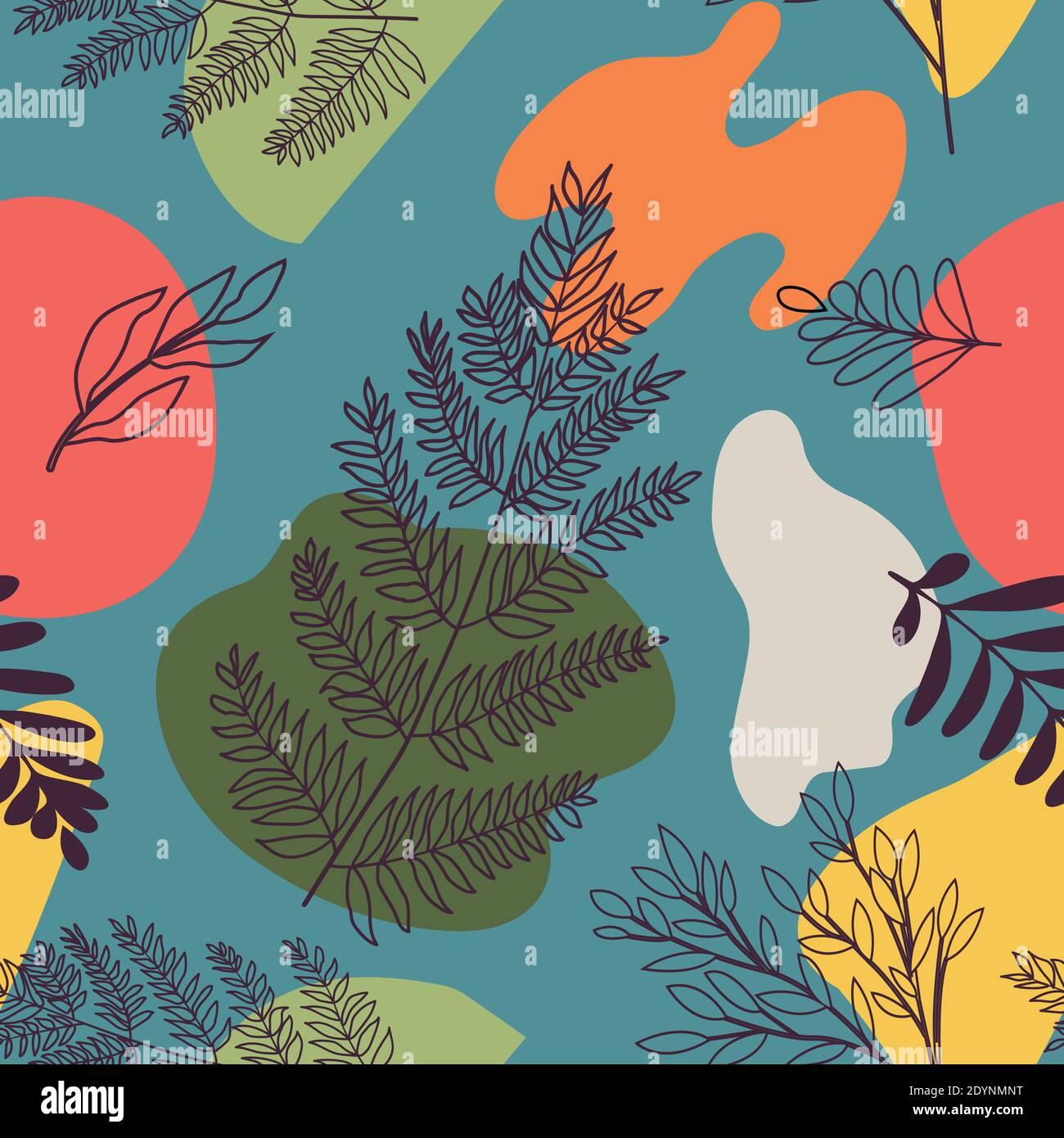 Contemporary pattern with plant, abstract shapes Stock Vector Image ...